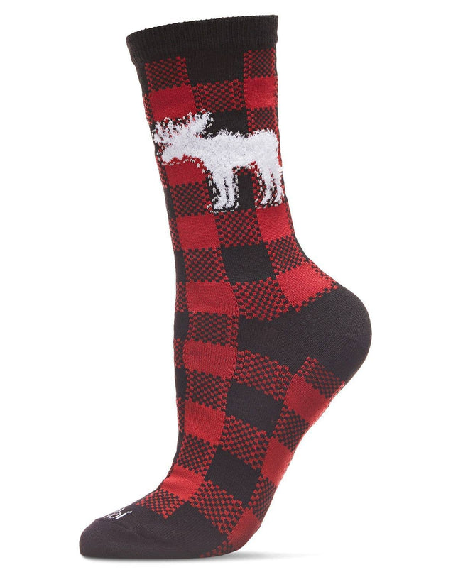 Buffalo Plaid Moose Holiday Crew Socks 9-11