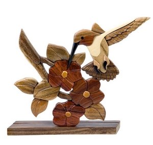 The Handcrafted Wooden Hummingbird & Flowers Table Decor Figurine