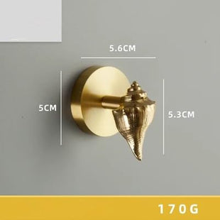 MFYS Brass Bird Coat Rack Robe Wall Hooks Hat Dragonfly Hanger for Bedroom Kitchen Various Shapes Animal Deer Decor Home Accessories (1, Conch Shell)