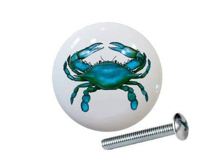 Blue Crab Image #003 - Crabs Sea Ocean Fish - Decorative Glossy Ceramic Cupboard Cabinet PULLS Dresser Drawer KNOBS
