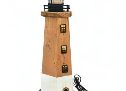 Wooden Lighthouse Decor with LED Light Nautical Tabletop Centerpiece