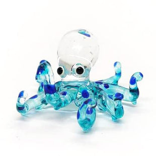 ChangThai Design 3" Blue Octopus Squid Artistic Blown Glass Figurine Premium Hand-Blown Statue Tabletop Decoration Unique Collectible for Adult Collectors Handcrafted Elegant Home Decor