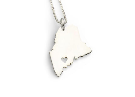 Silversmith925 Maine necklace Personalized Engraving sterling silver Maine state necklace with heart comes with Box style chain - Hometown jewelry Gift
