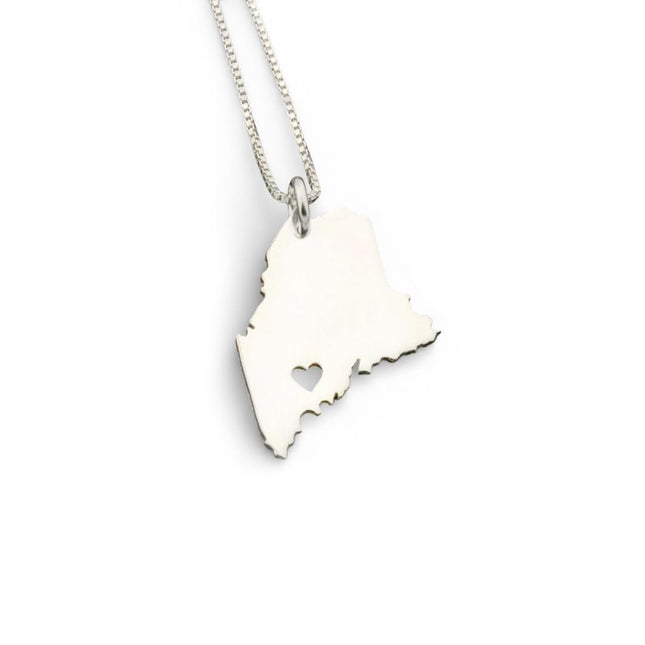 Silversmith925 Maine necklace Personalized Engraving sterling silver Maine state necklace with heart comes with Box style chain - Hometown jewelry Gift