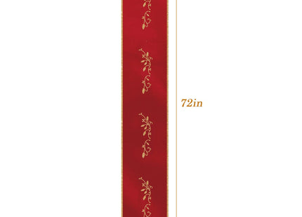 MelonBoat Red Velvet Table Runner with Gold Embroidered Holly Leaf, Luxury Christmas Table Runner for Home Party Decor