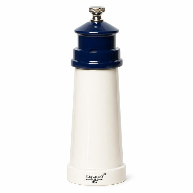 Fletchers' Mill Lighthouse Pepper Mill, White/Cobalt - 6 Inch, Adjustable Coarseness Fine to Coarse, MADE IN U.S.A.