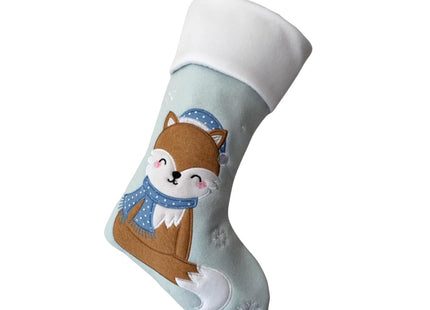 NEWYIFENG Embroidered Christmas Squirrel Reindeer Stocking, 18 x 10 inches, White (Blue, Squirrel)