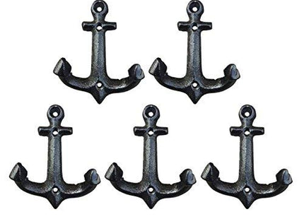 Facaler Nautical Cast Iron Ship Anchor Weathered Nautical Wall Hooks Coat Hook, Screws Included (5 PCS)