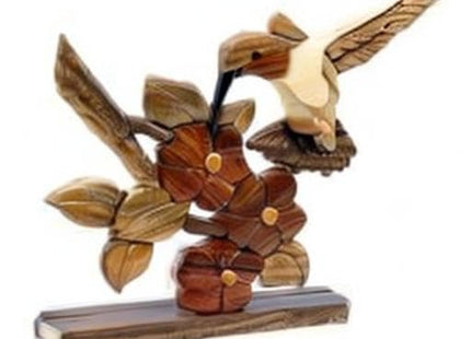 The Handcrafted Wooden Hummingbird & Flowers Table Decor Figurine