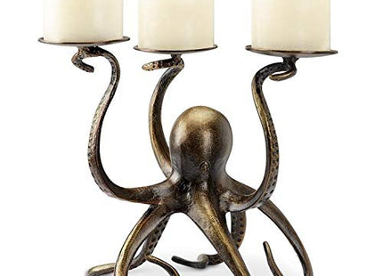 SPI Home Octopus Pillar Trio Candleholder - Decorative Cast Aluminum Nautical Candle Stand for Home Decor