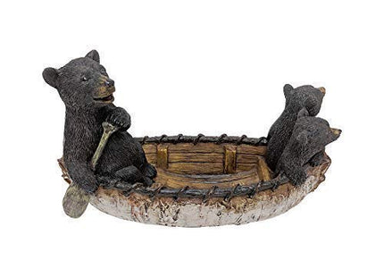 Black Bear Canoe Coaster Set with Holder - Pine Ridge 3 Rustic Black Bear Cabin Decor Absorbent Coaster Drink - Set of 5 Drink Coaster Set