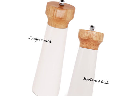 White Salt Grinder Wooden Pepper 8"+6" Salt Grinder Set Pepper Mill Salt & Pepper Shakers - Stainless Ceramic Refillable Stylish for Sea Salt Black Pepper -By Tessïe & Jessïe Lighthouse