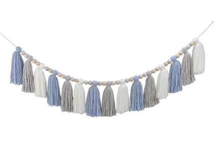 DrCor Coastal Blue White Tassel Garland – Boho Decor