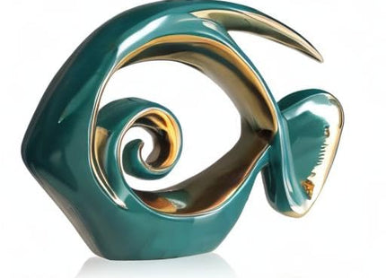 Green Gold Ceramic Fish Figurines - Coastal Home Decor, Modern Ocean Centerpieces for Living Room, Dining Area, Bathroom, Office, Coffee Table, Beach House, Nautical, Seaside, Entrance, Shelf Display