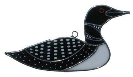 Loon Stained Glass Suncatcher – Approx 7 x 4 inches. Made with Real Stained Glass and Plated with a Silver Finish – Nature Bird Decor for Window, Wall, or Gift