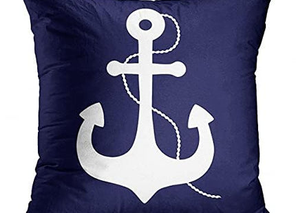 Emvency Set of 4 Throw Pillow Covers Summer Costal Navy Blue White and Gray Stripe Helm Anchor Boat Star Decorative Pillow Cases Home Decor Standard Square 18x18 Inches Pillowcases