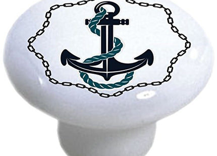 Set of 2 Anchor with Chain Border Nautical Ceramic Cabinet Drawer Knobs