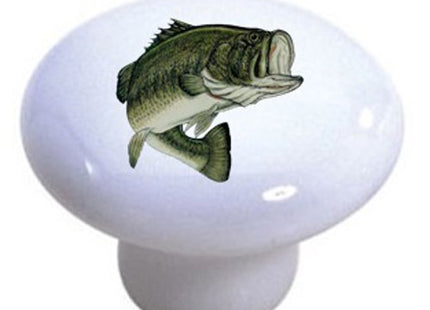 Set of 2 Largemouth Bass Fish Ceramic Cabinet Drawer Pull Knobs