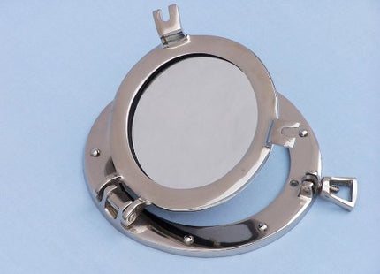 Hampton Nautical Deluxe Class Chrome Porthole Mirror, 8", Chrome
