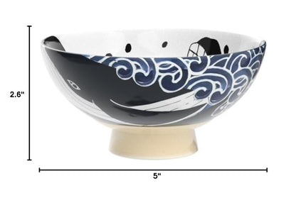 Minorutouki Mino-yaki Japanese Ceramic Rice Bowl Whale Blue φ5×H2.6 in 7.14oz Made in Japan