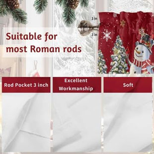 Christmas Red Snowman Curtain Valance for Windows/Living Room/Kitchen/Bathroom/Farmhouse, Snow Mountain Winter Snowflake Xmas Curtain Short Rod Pocket Curtain Window Treatment Pine Tree Panel 54x18