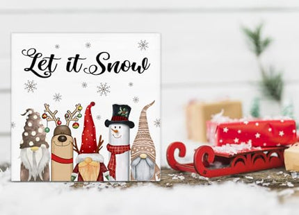 Let it Snow Sign, Holiday Winter Christmas Decor, Christmas Gnomes Moose Snowman Decorations for Home Office Desk Table Shelf Fireplace 5 x 5 Inch