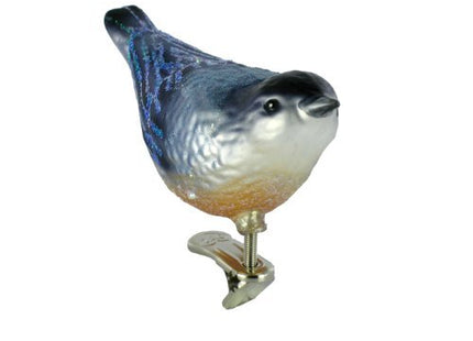Old World Christmas Nuthatch Glass Blown Ornament for Christmas Tree, Handcrafted Holiday Decoration, Clip - Bird Watcher Clip Collection