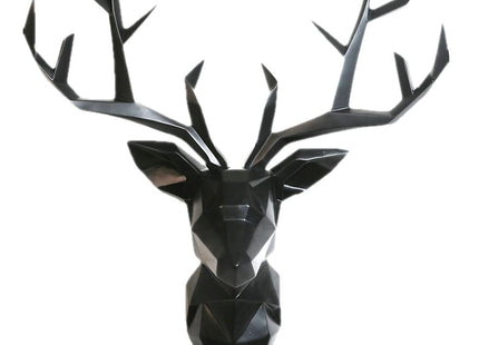YJ Home Deer Head Wall Art - Geometrial Deer Head Sculpture Home Decor (Black, XL)