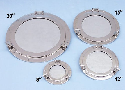 Hampton Nautical Deluxe Class Chrome Porthole Mirror, 8", Chrome