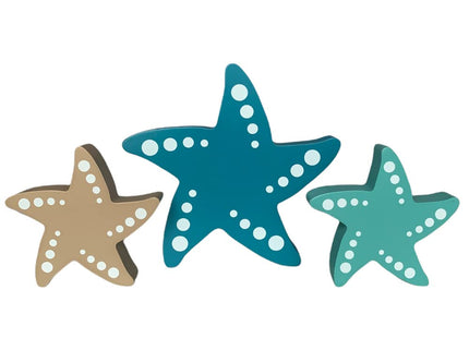 Sukha Home Starfish Beach House Decor - 3pc Set for Seashell Decor, Themed Bathroom Coastal Farmhouse Tiered Tray and Figurine, Teal Blue, Aqua Marine, Sand
