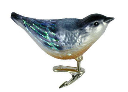 Old World Christmas Nuthatch Glass Blown Ornament for Christmas Tree, Handcrafted Holiday Decoration, Clip - Bird Watcher Clip Collection