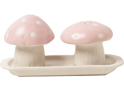 Sizikato 2pcs Porcelain Salt and Pepper Shakers with Tray, Mushroom Shape