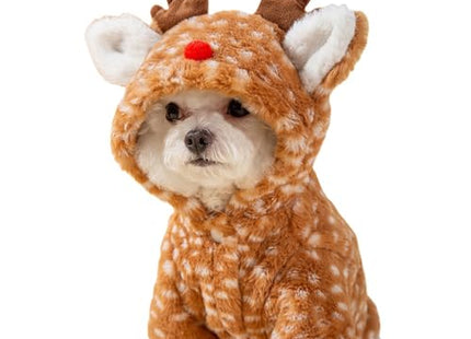 AZA Reindeer Dog Costume Fluffy Christmas Clothes Moose Coat Winter Pet Hoodies Puppy Girl Cute Coat Outfits for Small Dogs Costumes (XL（Suitable：12lb-16.5lb）,Moose Brown)