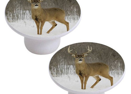 Set of 2 Deer in Snow Ceramic Cabinet Drawer Knobs