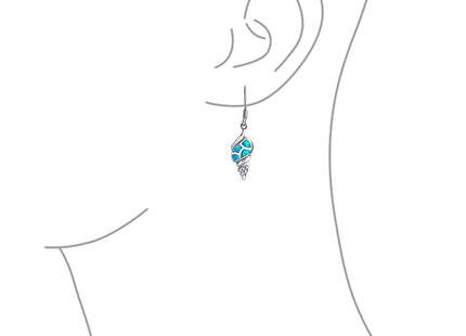 Created Blue Opal Nautical Dangle Earrings Sterling Silver Fish Hook