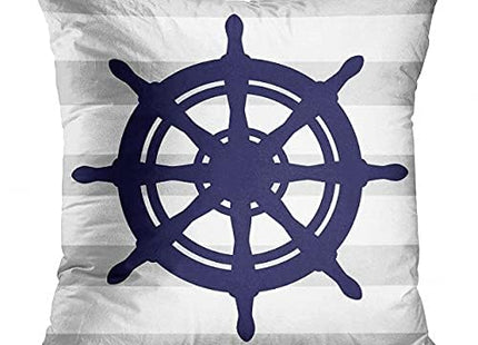 Emvency Set of 4 Throw Pillow Covers Summer Costal Navy Blue White and Gray Stripe Helm Anchor Boat Star Decorative Pillow Cases Home Decor Standard Square 18x18 Inches Pillowcases