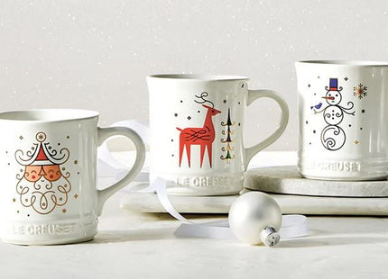 Le Creuset Stoneware Reindeer Mug, 14 oz., White w/Applique
