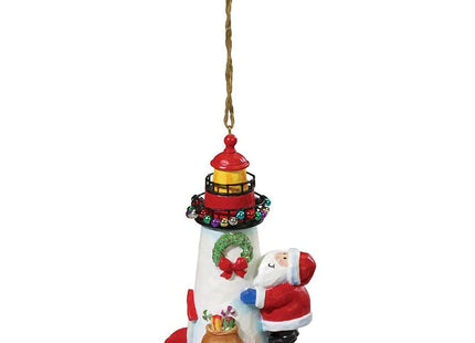 Cape Shore Santa Decorating Lighthouse Nautical Christmas Ornament Resin