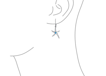 Nautical Starfish Dangle Earrings Sterling Silver Lever Back Opal Accent