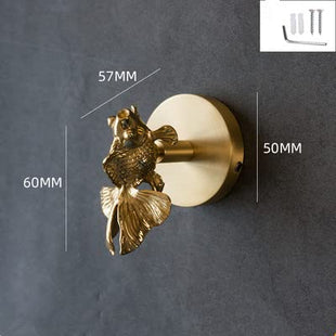 MFYS Brass Fish Coat Rack Robe Wall Hooks Hat Dragonfly Hanger for Bedroom Kitchen Various Shapes Animal Deer Decor Home Accessories (1, Fish)