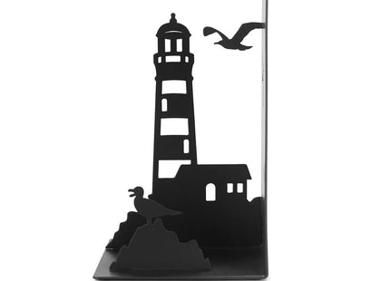 Balvi Lighthouse Bookends Black Colour Classic Coastal View: Lighthouse and Seagulls Metal