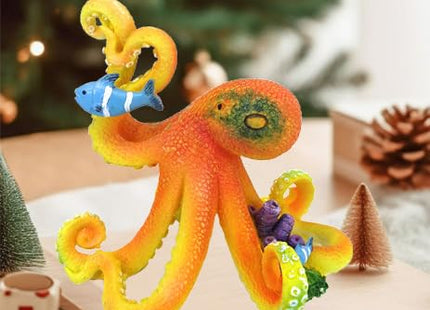 Deep Sea Octopus Statue - 5-inch Resin Standing Octopus Figurine, Realistic Marine Table Décor, Handcrafted Orange Octopus Sculpture for Home & Office Decor