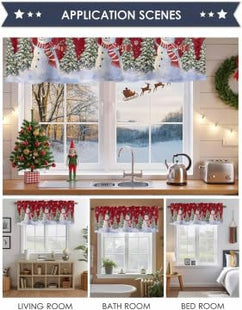 Christmas Red Snowman Curtain Valance for Windows/Living Room/Kitchen/Bathroom/Farmhouse, Snow Mountain Winter Snowflake Xmas Curtain Short Rod Pocket Curtain Window Treatment Pine Tree Panel 54x18