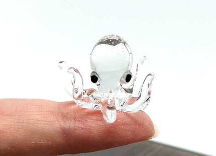 Sansukjai Octopus Tiny Micro Figurines Hand Blown Glass Art Animals Collectible Gift Home Decor (Clear O)