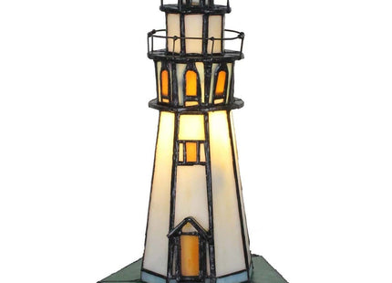 Bieye L10221 Lighthouse 10 inch Tiffany Style Stained Glass Accent Table Lamp for Home Decor