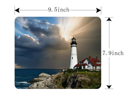 Nicokee Gaming Mouse Pad Portland Head Lighthouse Maine Sun Rays Non-Slip Rubber Mouse Pad for Computers, Laptop, Office, Home Rectangle Personalized Mousepad 9.5 Inch x 7.9 Inch