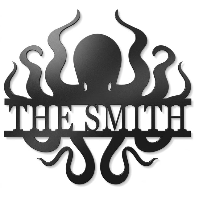 Personalized Octopus Metal Sign - Custom Nautical Wall Art Decor, Funny Octopus Bathroom Sign, Outdoor Garden Name Plate, Metal Beach House Wall Hanging, Unique Birthday Gift for Ocean Lovers
