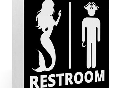 Nautical Bathroom Decor Pirate Mermaid Bathroom Decor Restroom Sign Summer Decorations Wooden Box Sign for Home Office Farmhouse Table Shelf