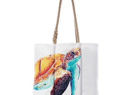 Sea Bags Recycled Sail Cloth Multicolor Sea Turtle Medium Tote Travel Tote Bag, Carry On Bag, Tote Bag for Work Rope Handles