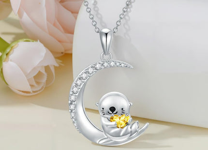 PROESS Sea Otter Necklace Sterling Silver November Birthstone Necklace Sea Otter Jewelry Otter Animal for Women Daughter Otter Lovers